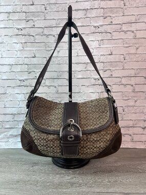 Coach F10926 Vintage Medium Soho Black Leather & Signature C Canvas Shoulder